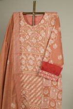 Soft Peach embroiderd suit in cotton silk - Image 3