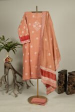 Soft Peach embroiderd suit in cotton silk - Image 7
