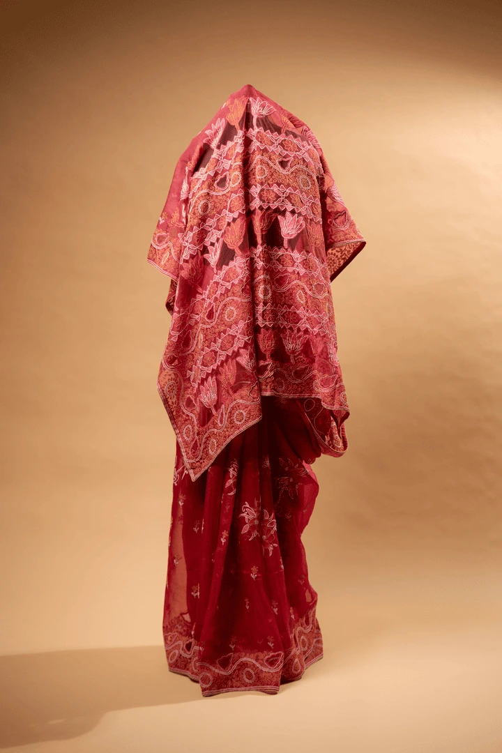 DSC05630 Silk Organza Saree with Bakhiya Embroidery & Cutwork - Image 1