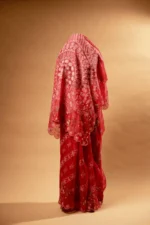 Dark Pink Silk Organza Chikankari Saree with Scallops