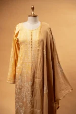 Shade Yellow & Mustard Coimbatore Cotton Suit Set with Ghaspatti Embroidery