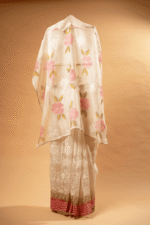Triple Shaded Silk Organza Hand Painted Saree with Applique - Image 2