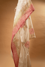 Triple Shaded Silk Organza Hand Painted Saree with Applique - Image 4