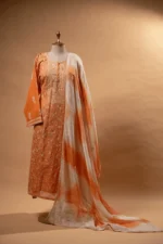 Bright Orange Coimbatore Cotton Chikankari Suit Set – 4 Piece - Image 5
