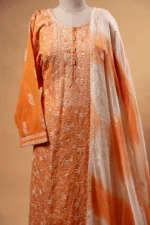 Bright Orange Coimbatore Cotton Chikankari Suit Set – 4 Piece - Image 3