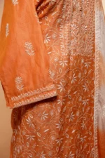 Bright Orange Coimbatore Cotton Chikankari Suit Set – 4 Piece