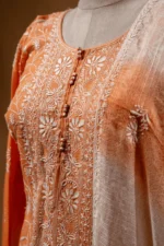 Bright Orange Coimbatore Cotton Chikankari Suit Set – 4 Piece - Image 2