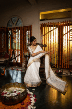 Onam Special Saree in Kota Chikankari with Rich Cutwork Border - Image 4