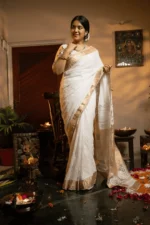 Onam Festive Saree in Kota Chikankari with Golden Accents - Image 7
