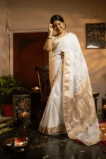 Onam Festive Saree in Kota Chikankari with Golden Accents - Image 8