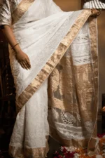 Onam Festive Saree in Kota Chikankari with Golden Accents - Image 9