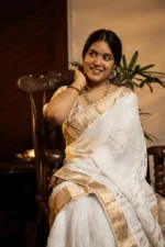Onam Festive Saree in Kota Chikankari with Golden Accents - Image 2