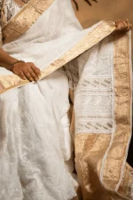 Onam Festive Saree in Kota Chikankari with Golden Accents - Image 3