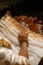 Onam Festive Saree in Kota Chikankari with Golden Accents - Image 4