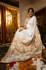 Onam Festive Saree in Kota Chikankari with Golden Accents