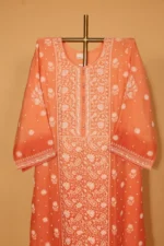 Carrot Pink Chanderi Silk Semi-Stitched Suit Set – 3 Pc - Image 2