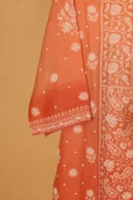 Carrot Pink Chanderi Silk Semi-Stitched Suit Set – 3 Pc - Image 3