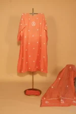 Carrot Pink Chanderi Silk Semi-Stitched Suit Set – 3 Pc - Image 4