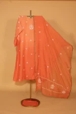 Carrot Pink Chanderi Silk Semi-Stitched Suit Set – 3 Pc - Image 5