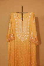 Bright Yellow Chanderi Silk Semi-Stitched Suit Set – 3 Pc - Image 3