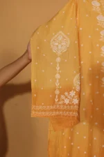 Bright Yellow Chanderi Silk Semi-Stitched Suit Set – 3 Pc - Image 4