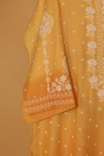 Bright Yellow Chanderi Silk Semi-Stitched Suit Set – 3 Pc - Image 5