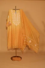 Bright Yellow Chanderi Silk Semi-Stitched Suit Set – 3 Pc - Image 6