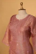 Onion Pink Tissue Suit Set – 3 Pc Stitched for Festive Occasions - Image 2