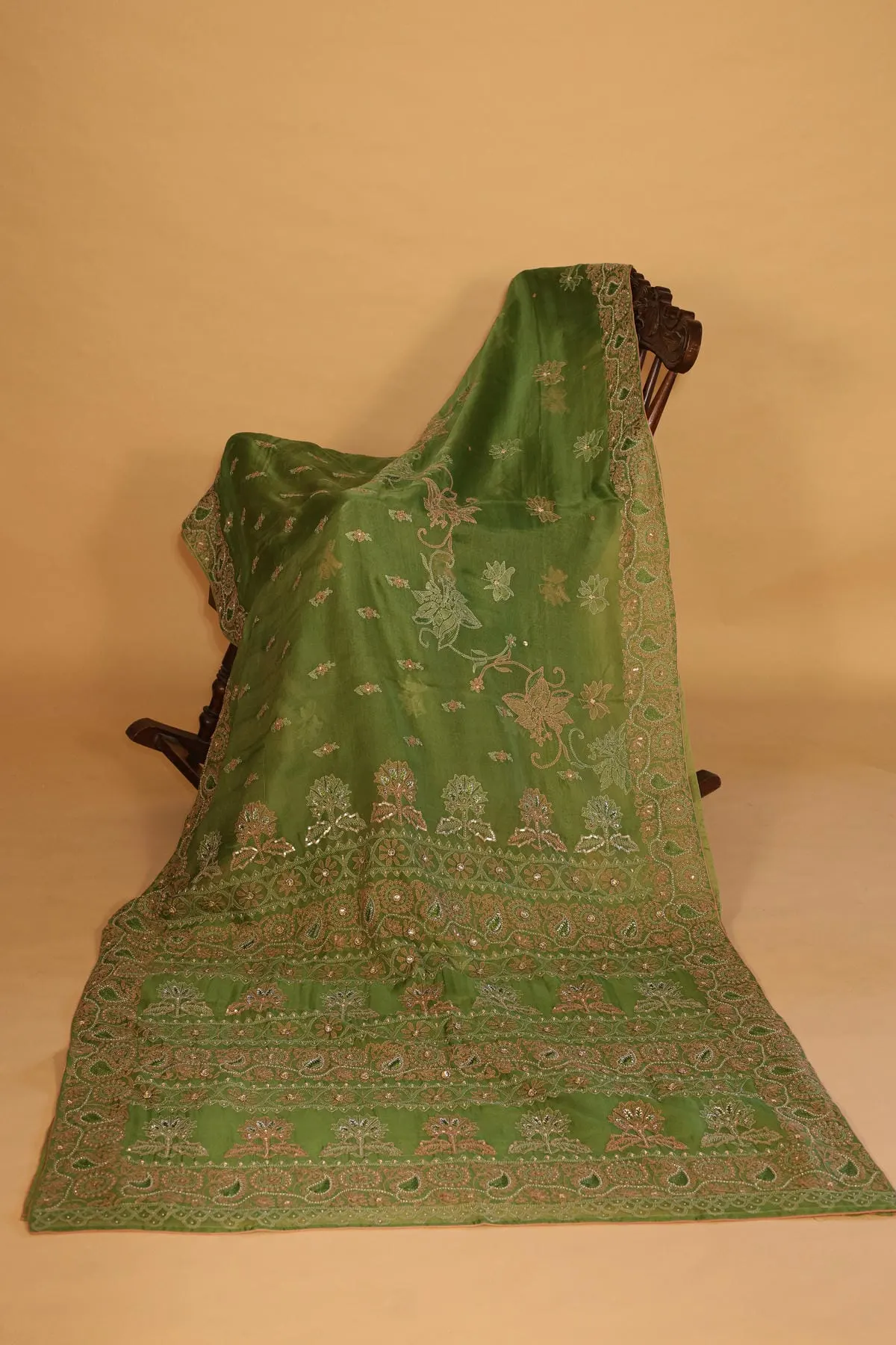 IMG_4092 Heavy Work Green Silk Organza Festive Saree - Image 1