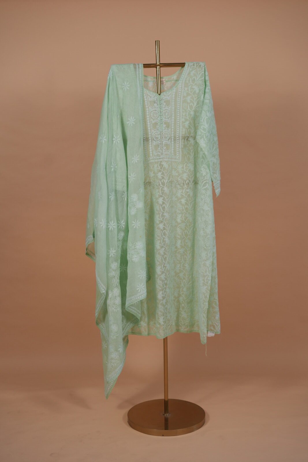 DSC03312 Green shaded Kota suit with Tapechi and Ghaspatti embroidery - Image 1