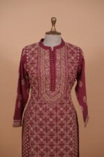 Red colored coimbatore cotton with Ghaspatti and phanda embroidery - Image 5