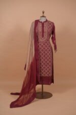 Red colored coimbatore cotton with Ghaspatti and phanda embroidery