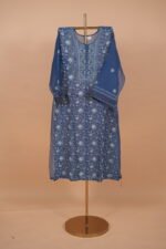 Ink Blue mul chanderi Suit Set with Ghaspatti Embroidery