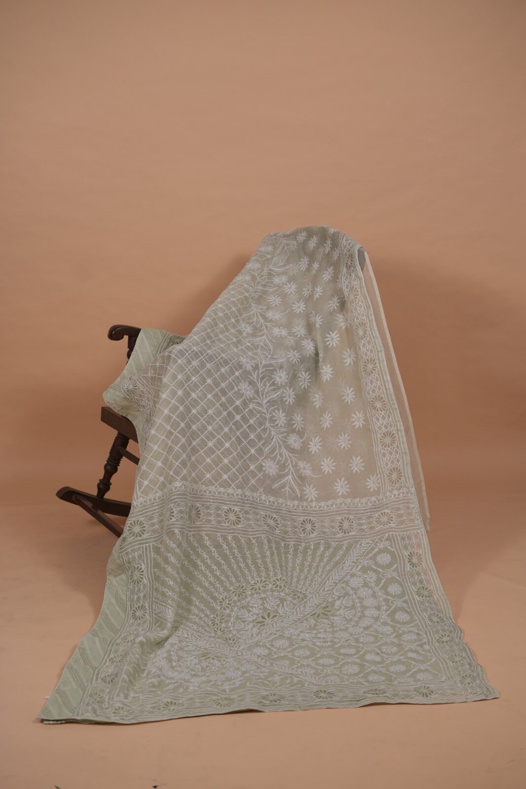 DSC03435 Check organza saree with tapechi embroidery & cutwork - Image 1
