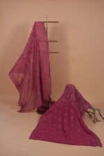 Megenta color check organza saree - Image 3