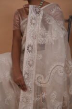 White Organza saree with cutwork and tapechi - Image 5