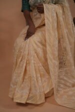 Lime Yellow Cheque Organza Saree - Image 3