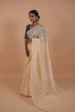 Lime Yellow Cheque Organza Saree