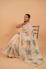 Cream Colored Silk Organza Saree - Image 4