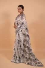 White silk organza saree with black cutwork