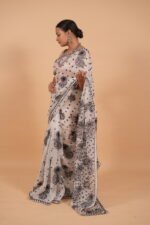 White silk organza saree with black cutwork - Image 5