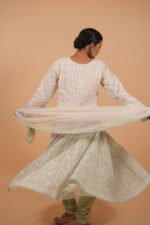 Cream & green Shaded cotton voil Anarkali - Image 5