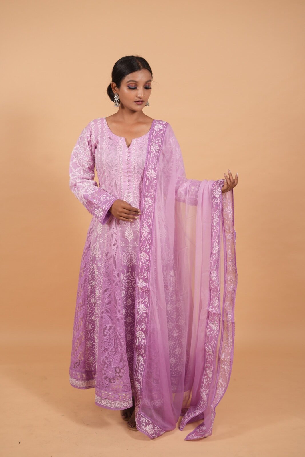 DSC04169 Mauve hombre shaded georgette Anarkali - Image 1