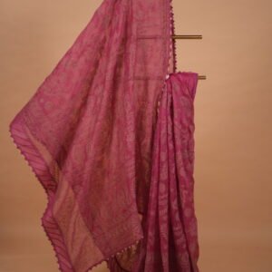 Megenta color check organza saree