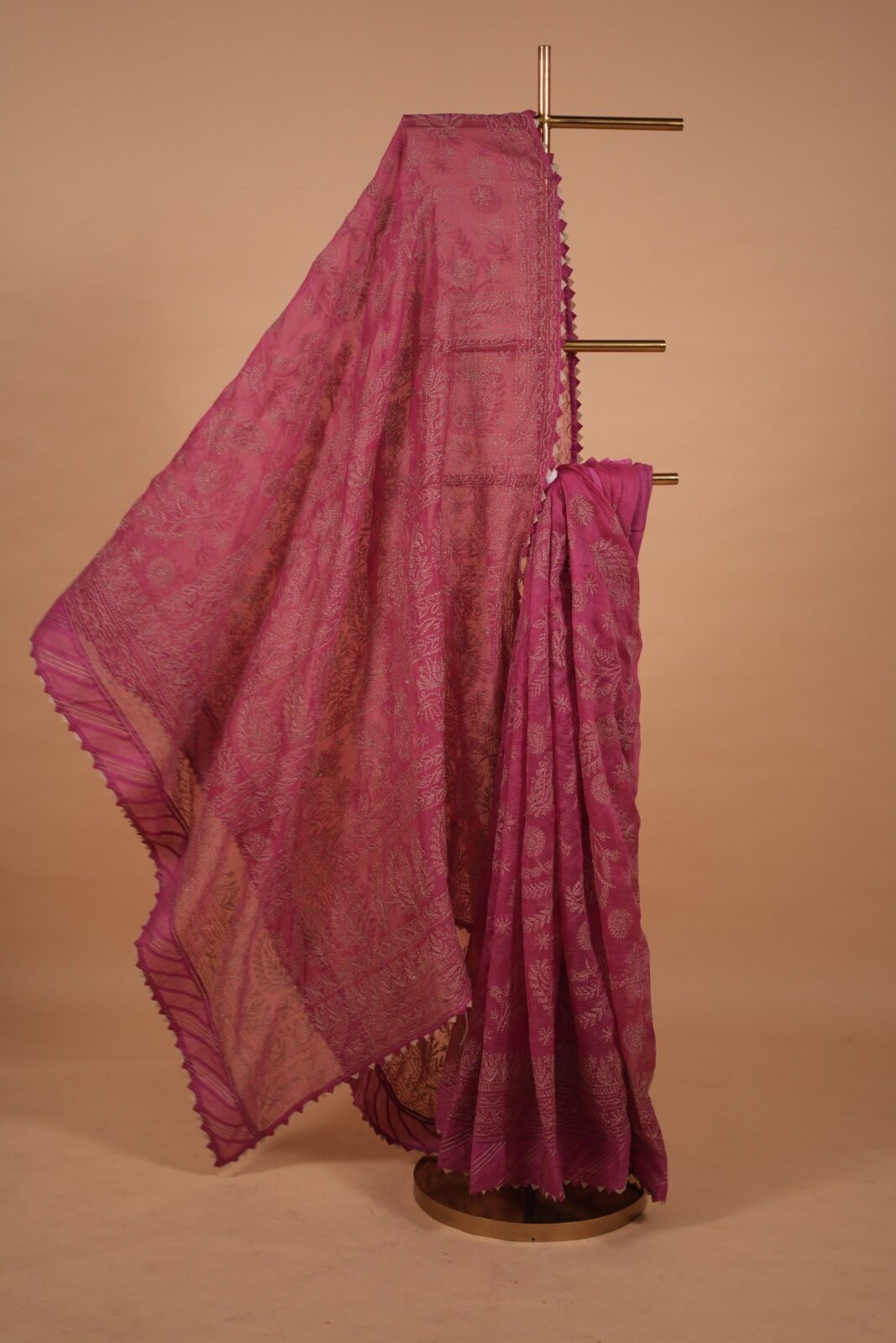 DSC04812 Megenta color check organza saree - Image 1