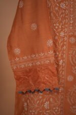 Orange silk suit with Ghaspatti Embroidery - Image 2