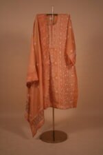 Orange silk suit with Ghaspatti Embroidery