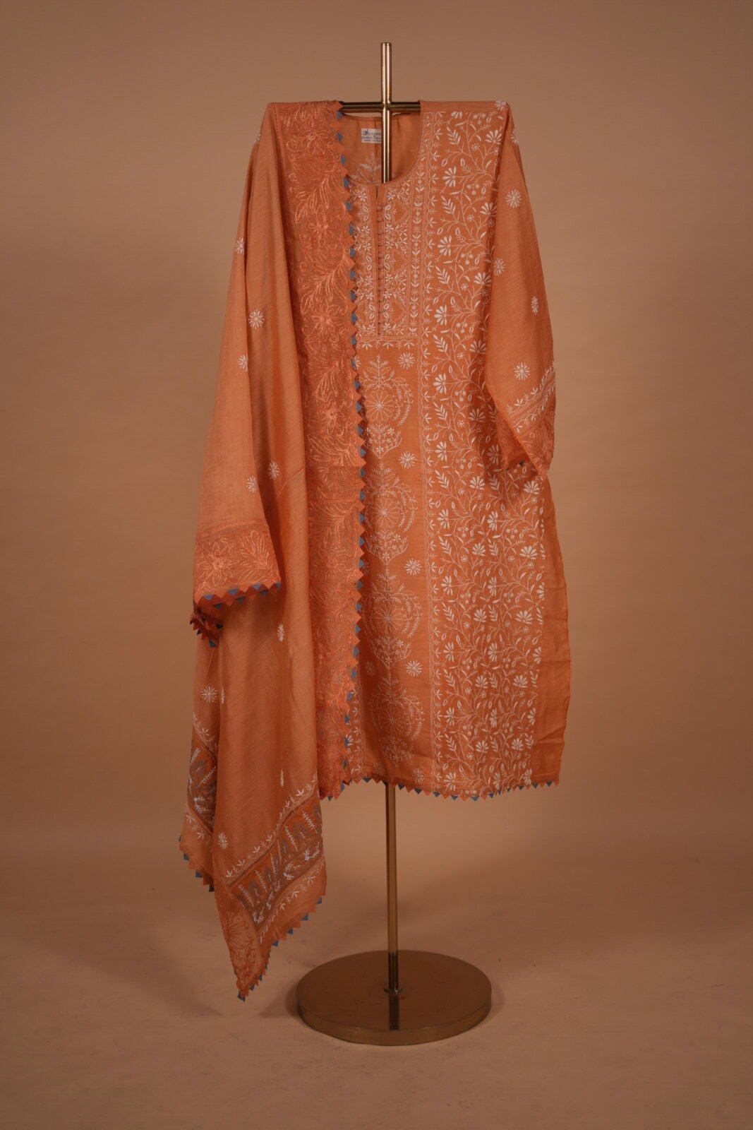 DSC04831 Orange silk suit with Ghaspatti Embroidery - Image 1
