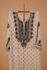 White Salwar suit set with handwork embroidery in black