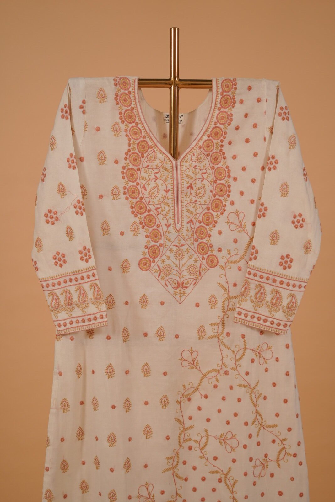 DSC02795 Beautiful embroidered suit & Salwar Set with handwork embroidery in coral pink - Image 1